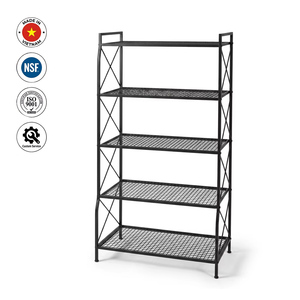 Vietnam Made Black 5 Tier <strong>Tall</strong> Slim Wire <strong>Shelving</strong> with X-brace Sturdy Metal Storage Rack for Pharmacy Office Hospital Use - Product Image 1