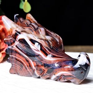 Tête de dragon en cristal de soie noire et rouge sculptée à la main de haute qualité Fanshi en gros, modèle artisanal poli pour la décoration de la maison, cadeaux - Product Image 3