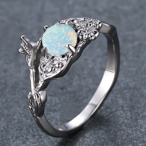 Dễ thương nữ hình bầu dục màu trắng lửa Opal Đá Nhẫn đính hôn thời trang cổ điển Bạc màu trang sức cưới cho phụ nữ - Product Image 1