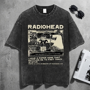 Rock Band <strong>Radiohead</strong> Bends Vintage Letter Pattern 100% Cotton Washed Short Sleeve Regular Fit Breathable Unisex T-<strong>shirt</strong> - Product Image 3