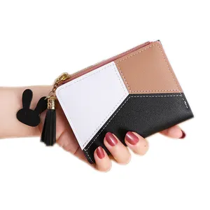Portafogli neri carini da donna all'ingrosso porta carte di credito tascabile Patchwork Mini portafoglio borsa portamonete corta moda donna