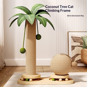 Árbol para gatos de madera maciza de cocotero, directo de fábrica, todo en uno, que ahorra espacio, con poste rascador de papel y cama, para comercio transfronterizo - Product Image 1