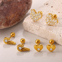 Nouvelles boucles d'oreilles pendantes en forme de fleur et de cœur, en zircon, style simple et exquis, plaquées or 18 carats, en acier inoxydable résistant à l'eau