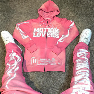 <span class=keywords><strong>Ensemble</strong></span> survêtement <span class=keywords><strong>homme</strong></span> personnalisé OEM : sweat à capuche court et pantalon de jogging évasé avec broderie et impression en relief - Product Image 4