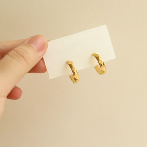 Korean Faceted Geometric Checkered <b>Small</b> Hoop <b>Earrings</b>, 18K Gold Plated Stainless Steel <b>Stud</b> <b>Earrings</b>, Versatile Fashion Jewelry - Product Image 1