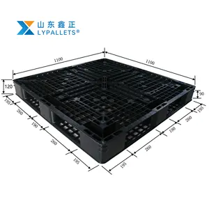 卸売Lypallets 1100x1100プラスチックパレットブラックhdpeスタッカブル工業用一方向輸出プラスチックパレット