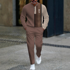 Venta caliente Conjunto de dos piezas para hombres europeos y americanos 3D Digital Media cremallera Casual Versátil Ropa deportiva Conjunto de otoño e invierno - Product Image 2