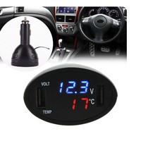 Chargeur allume-cigare double USB pour voiture avec thermomètre à LED Voltmètre 12-24V Tension