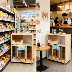 Cross-<b>border</b> design, source factory direct supply, solid wood storage compartments with wheels, metal <b>fence</b> dog cage. - Product Image 4