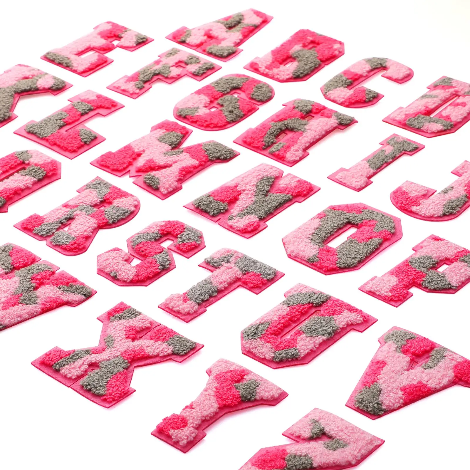 Designer Wärme übertragung taktische Camo Chenille Patches 3d Logo rosa Tarnung Brief Patch