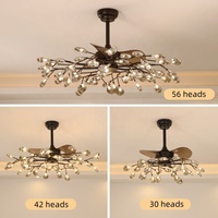 JYLIGHTING Ventilateurs de plafond LED modernes de luxe, lustre en verre, ventilateur lumineux créatif en métal Firefly, chambre à coucher, salon, télécommande ABS