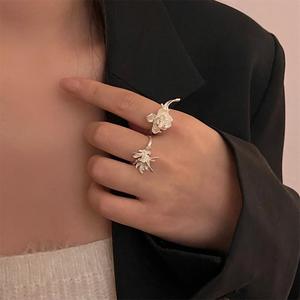 สไตล์จีนหรูหราเลียนแบบเงินจัสมินสีขาวแมกโนเลียทองแดงชุบเงินต่างหูแหวนสำหรับผู้หญิงเครื่องประดับ - Product Image 2