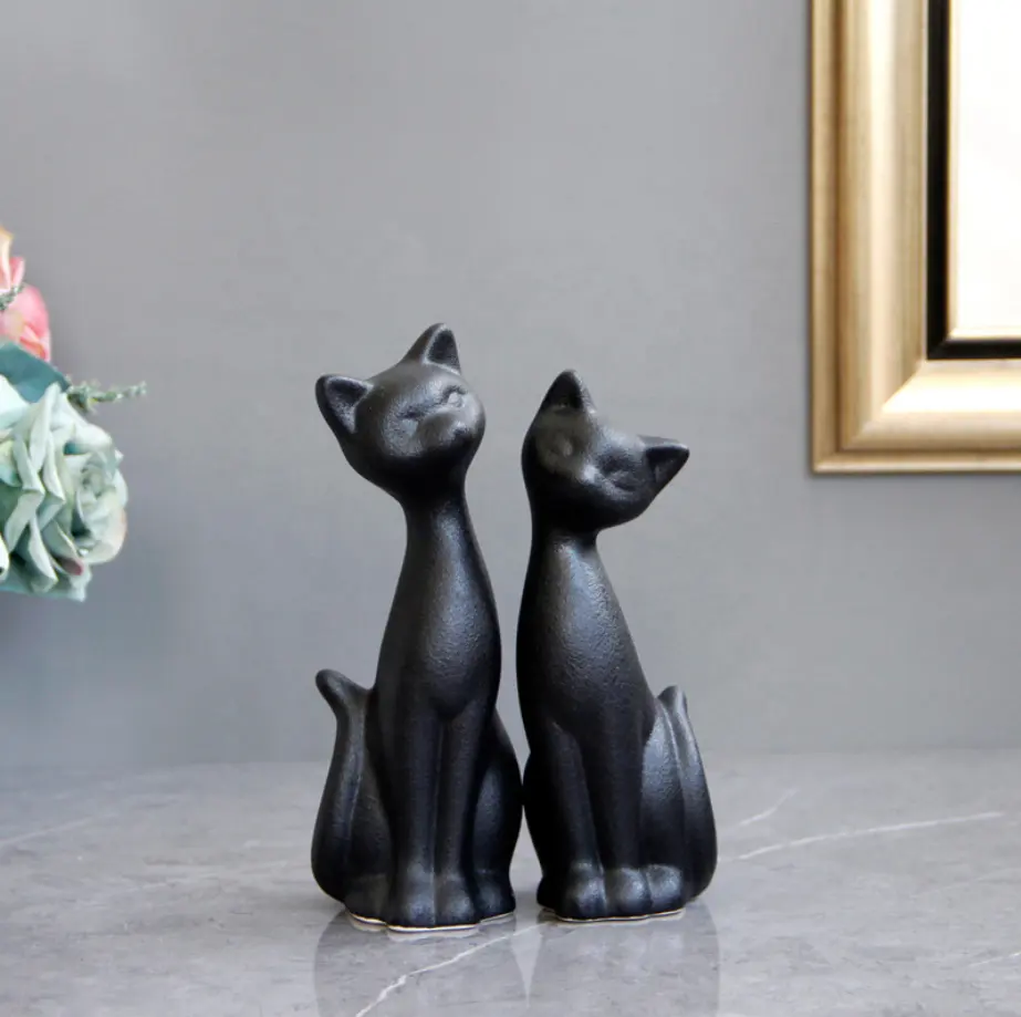 검은 매트 쌍 고양이 장식품 한국과 일본 가정 장식 장식품