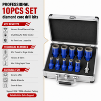 Kit de forets diamantés brasés sous vide M14, adapté au marbre, au granit, aux carreaux de céramique et au kit de scies cloches pour maçonnerie sèche en céramique, bleu