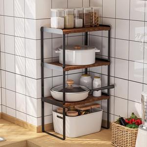 رف تخزين متعدد الطبقات قابل للتكديس للمطبخ، من الخشب الطبيعي بتشطيب ذهبي، رف متداخل لخزانة المؤن - Product Image 4