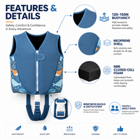 Gilet de sauvetage en néoprène pour jeunes 120-150N pour kayak de rivière avec sangle de sécurité à l'entrejambe