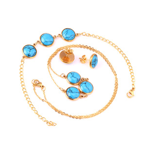 2026 New Blue Turquoise Gold Stainless Steel Necklace <b>Bracelet</b> Vintage Geometric Stud Jewelry <b>Set</b> for Women - Product Image 4