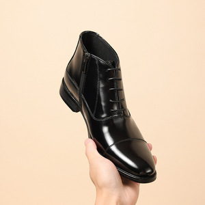 Bottes Chelsea en cuir pour hommes, en cuir de vachette, style formel professionnel, bottes Martin en cuir gravé de style anglais - Product Image 3