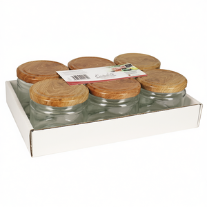 Lot de 6 bocaux en verre à couvercle vissé avec couvercles en bois pour le stockage des aliments - Product Image 2