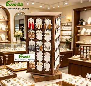 Wooden Jewelry Display with <b>Hooks</b> Card Racks Spinner Display Stand <b>Pegboard</b> Rotating Earrings Display Customized Size for - Product Image 2