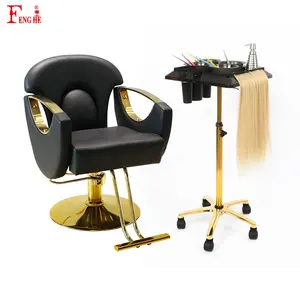 Wholesale Custom Modern Fashion Gold Other Hair Salon Furniture Set Salon Trolley Barber Chairs For Sale