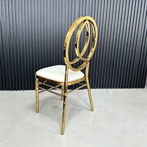 Gold Stainless Steel Wedding <b>Chair</b> with <b>White</b> Cushion Elegant Event & Banquet <b>Dining</b> <b>Chair</b> - Product Image 4