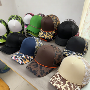 Casquette de baseball en coton de haute qualité avec logo personnalisé, 5 panneaux, maille, mousse, imprimé numérique à carreaux, camouflage, corde, léopard, style trucker - Product Image 6