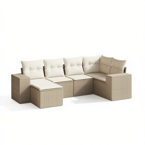 Ensemble de canapés de jardin modulaires en polyrotin beige, meubles d'extérieur confortables, design contemporain, coussins en mousse haute densité - Product Image 1