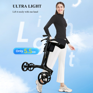 KSM-806 Global 4 Wheels <b>Folding</b> Mobility Equipment Carbon Fiber Walking <b>Walker</b> Supplier Rollator with Shopping Bag and Backrest - Product Image 5