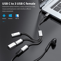 Hub USB C à charge rapide 60W PD, type C tressé en nylon vers USB A + double adaptateur USB C pour clé USB, clavier, souris, hub USB C 3 en 1