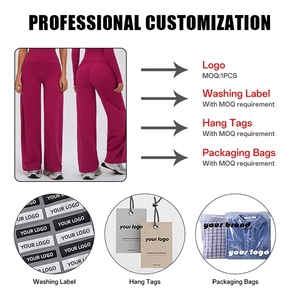 Pantalones deportivos de forro polar para mujer con logo personalizado, de <span class=keywords><strong>pierna</strong></span> ancha, cintura plegable, corte acampanado, sin costura frontal, estilo bootcut, para yoga y leggings. - Product Image 5