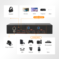 Switch KVM HDMI 2x2 ODM 2 Monitor Mendukung 8K 60Hz USB3.0 Jaringan Gigabit Tombol Saklar di Kabel Untuk Profesional Desainer