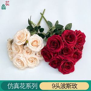 Bouquet de 9 roses persanes 50 cm en soie, fleurs artificielles violettes pour décoration de mariage - Product Image 4