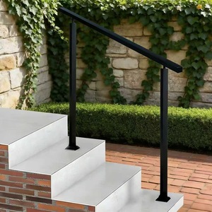 Barandillas de hierro personalizadas para exteriores, diseño minimalista negro, pasamanos lineal para escalones con base de hormigón - Product Image 2