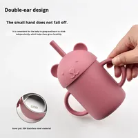 Gobelet à paille double couche en acier inoxydable 304 pour enfants et bébés, avec logo personnalisé et motif de dessin animé mignon