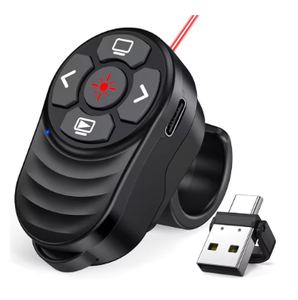 Rechargeable USB Type C Wireless Presentation Clicker, Finger Ring Presentations <strong>Powerpoint</strong> Clicker with Light <strong>Pointer</strong> - Product Image 1