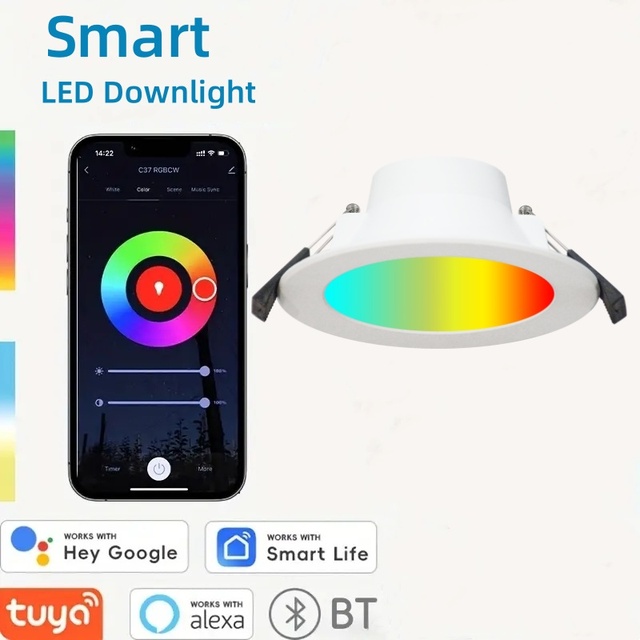 Smart Led Downlight TUYA App Remote Control Wireless CCT Dimmable RecessedCeiling Spot Light Emitting Diode Downlights Home Lamp