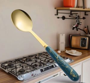 Juego de Cucharas Desechables de Acero Inoxidable con Patrón de Mármol Rojo y Baño de Oro, Mango Largo, para Sopa y Postre, Acabado Espejo, Caja de Regalo para Fiestas - Product Image 6