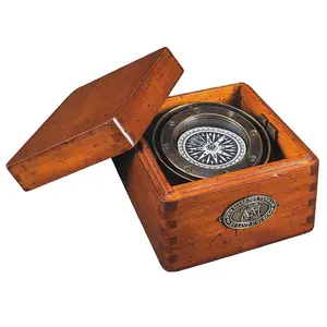 Gamble Compass Antique Finished In Wooden Box Supplier Customized Nautical Brass Compasses at low price