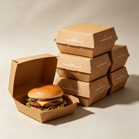 Boîte à hamburger rectangulaire en carton ondulé kraft, qualité alimentaire, résistante à l'huile, jetable, finition mate, impression personnalisée, vente en gros à prix abordable