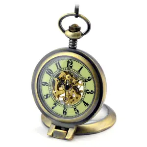 Parıltılı ışıltı karanlık büyük büyüteç kendinden sarma mekanik masa saati bronz cep saati