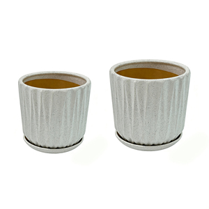 Vaso da Pavimento in Ceramica Traspirante con Design Nordico a Strisce Bianche Semplici per Arredamento Casa - Product Image 2