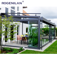 Pergola moderne en aluminium à lames orientables Rogenilan, verrière autoportante réglable avec verre Low-E coulissant pour patio
