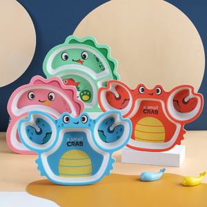 ชุดจานชามเด็กทำจากใยไผ่ 5 ชิ้น ชุดจานแบ่งสำหรับ<span class=keywords><strong>เด็ก</strong></span> ลายไดโนเสาร์ ชามข้าว ช้อน ส้อม การ์ตูน ของขวัญสำหรับแม่และเด็ก - Product Image 1