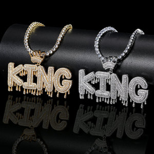 Collar con Colgante de Letra Personalizable Chapado en Oro Estilo Hip Hop para Hombre con Diamantes CZ y Circonita para Regalo - Product Image 2