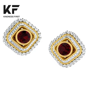 Pierre précieuse naturelle en grenat rouge et moissanite, solitaire |   Fabriqué en tungstène plaqué or |   Pierre facettée de 1 à 3 mm |   Boucles d'oreilles - Product Image 1