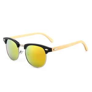 Classic Model <b>Square</b> Full Rim Bamboo Temple Sunglasses with <b>Mirror</b> Lenses and % UV Protection Unisex Women - Product Image 4