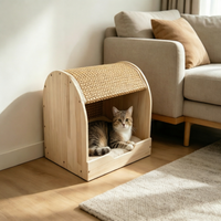 Maison pour chat multifonctionnelle en bois massif courbé avec tapis rafraîchissant en rotin, lit-caverne d'intérieur quatre saisons, modèle M02 fabriqué au Jiangxi