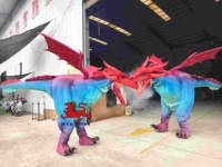 Costume de dragon rouge et bleu avec effet de fumée |   Costume de dragon animatronique à porter et à déambuler