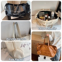 Tas Tote Kulit PU Mewah Anti Air untuk Olahraga, Kapasitas Besar, Ringan, dengan Tali Serut dan Cetakan Huruf 3 Warna, Dilengkapi Dompet Gratis